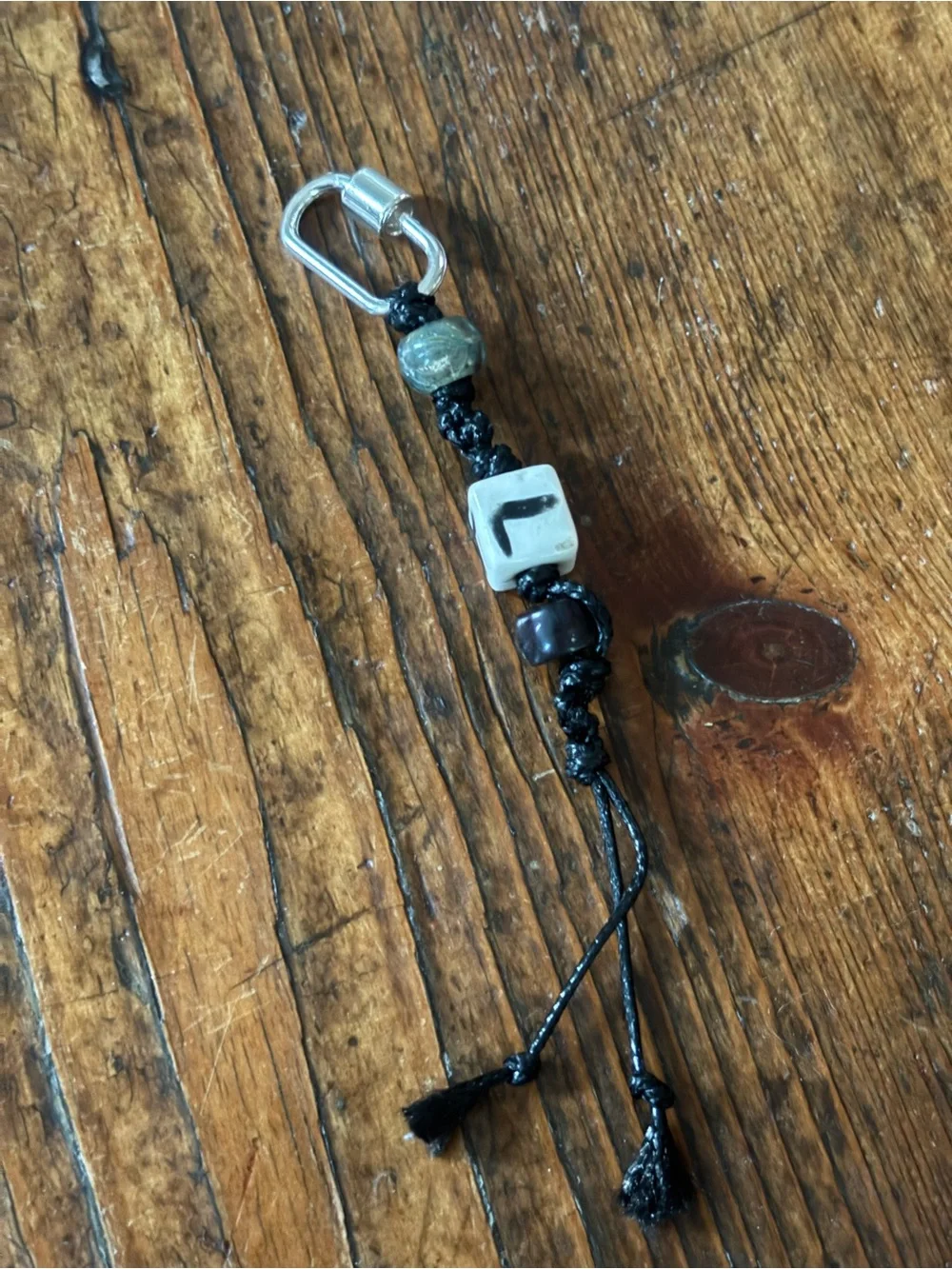 Black Beaded Keychain Charm with Letter 'L'